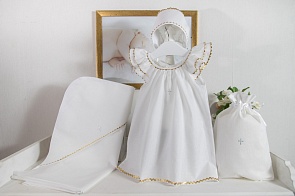 Крестильный набор для девочки Пелагея 4 предмета, цвет: белый-золото, от 6 до 12 мес. (Makkaroni Kids, 00-0013581_Белый/золото, 6-12 мес)